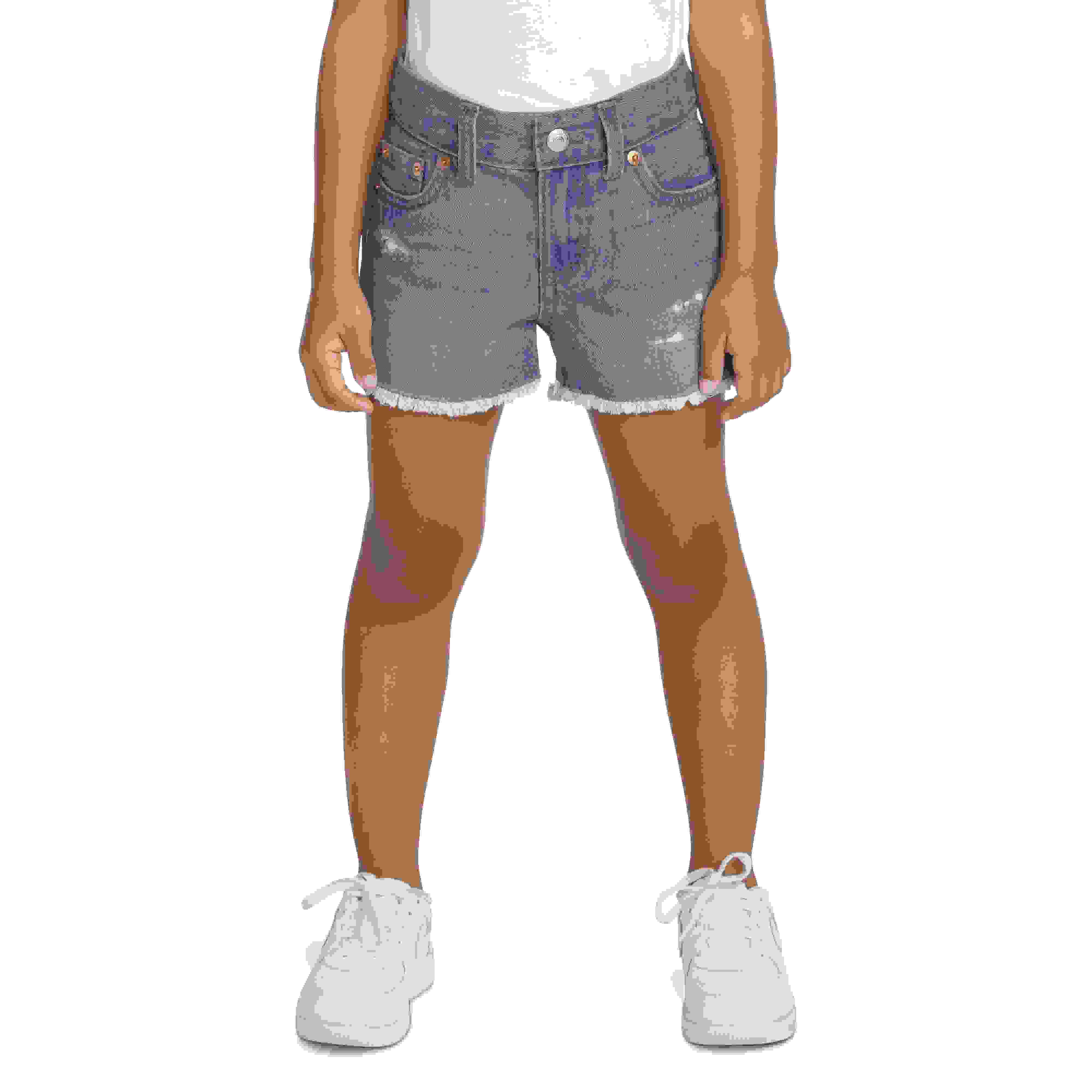 Levi's Girlfriend Fit Distressed Toddler Girls' Light Wash Denim Shorty Shorts